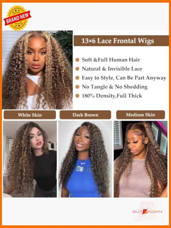 30 Inch 13x6 Highlight Wig Human Hair 200% Density Deep Curly Lace Front Wig main image 4